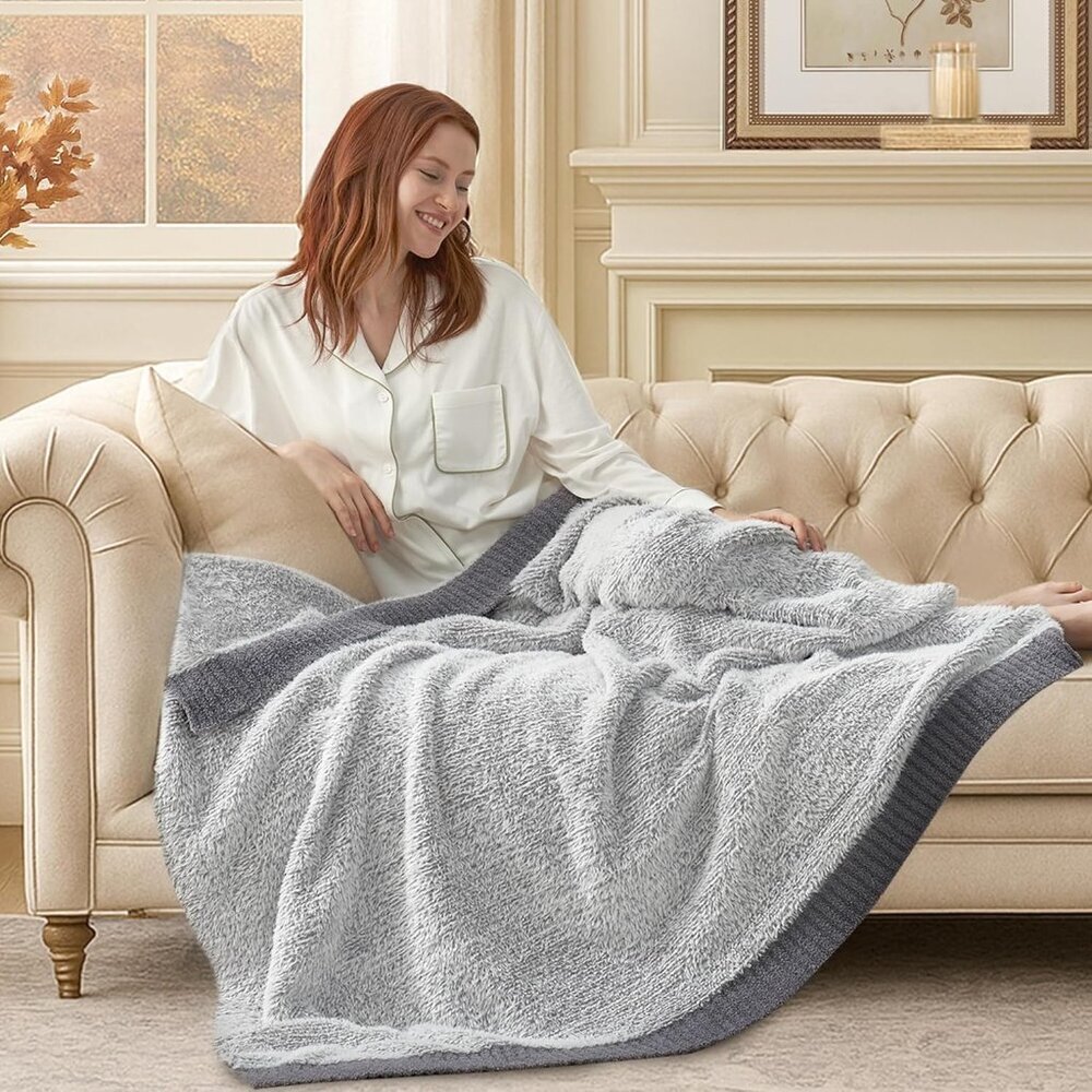 Knit Throw Blanket for Couch, Super Soft Cozy Fuzzy Throws for Sofa